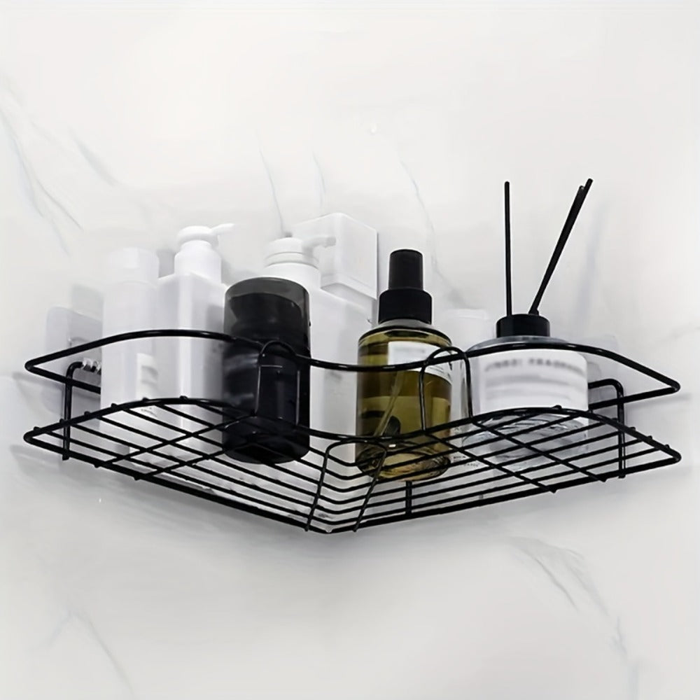 No-Drill Corner Shower Caddy — Black